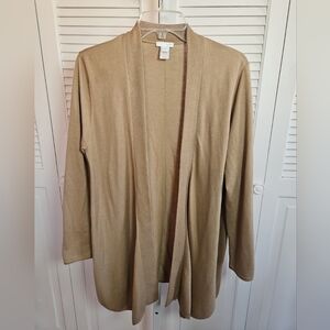 J JILL Open Front Long Cardigan Tan Khaki Womens Wool Blend Cottagecore MEDIUM